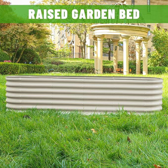 SnugNiture 8x2x2ft Raised Garden Bed Kit, 24" Tall Outdoor Metal Raised Planter Box for Planting Plants Vegetables Flowers Fruits, White