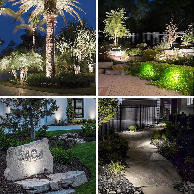 APONUO Solar Spot Lights Outdoor 4-in-1 Solar Landscape Lighting Dusk to Dawn Solar Uplights IP65 Waterproof 9.8ft Cable Outdoor Spot Lights for Yard Pathway Garden Tree Decoration (Cool White)