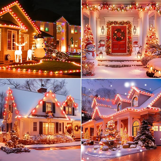 Brightown C9 LED Christmas String Lights, 66ft 100 LED Waterproof Strawberry String Lights, Plug-in Extendable Green Wire Lights String for Outdoor Outside Patio Party Decoration, Red and Warm White