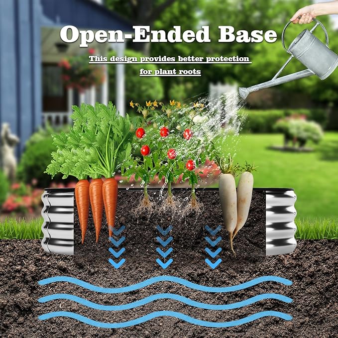 Galvanized Metal Planter Round Raised Garden Bed Kit for Gardening Outdoor，2x2x1ft Grow Garden Box Raised Flower Bed，Round Galvanized Planter Outdoor Metal Fire Pit Ring Black