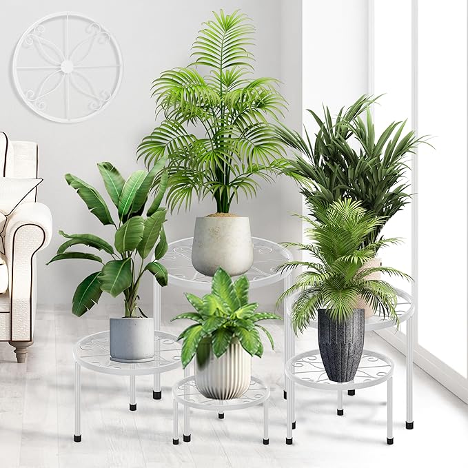 CADANI 5-Pack Metal Plant Stands for Outdoor Indoor, Anti-Rust Iron Flower Pot Stand, Heavy Duty Plant Pot Shelf for Multiple Plant, Decoration Racks for Home, Patio & Garden