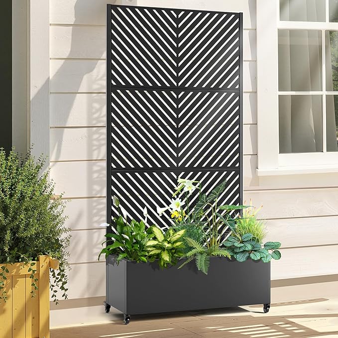 Raised Garden Bed with Trellis and Wheels,73"x35"x16" Metal Raised Garden Bed,Black Parallel Metal Planter with Climbing Trellis for Vines & Vegetables