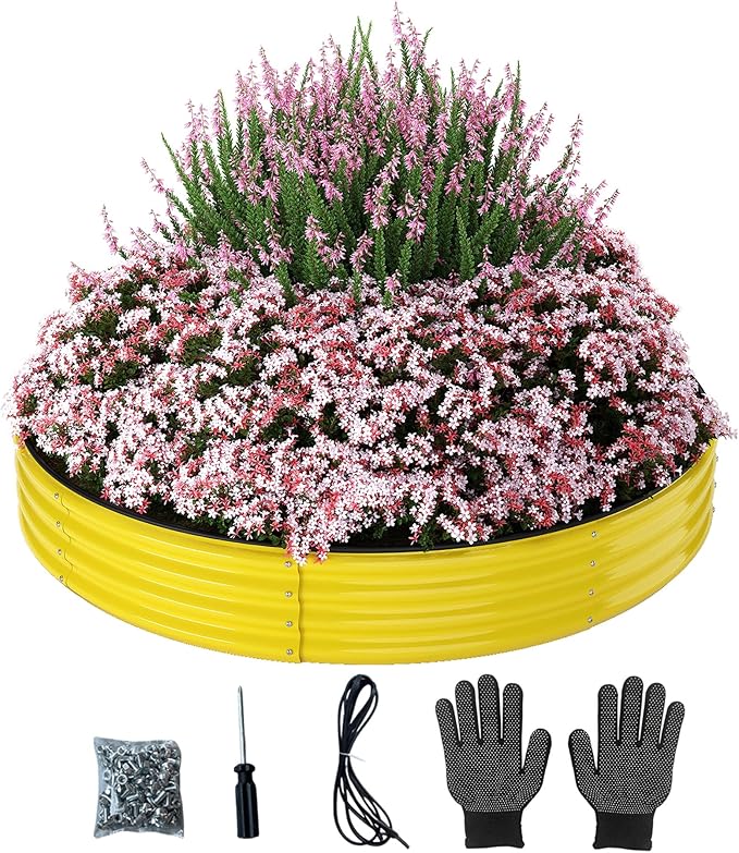 Galvanized Metal Planter Round Raised Garden Bed Kit for Gardening Outdoor，3x3x1ft Grow Garden Box Raised Flower Bed，Round Galvanized Planter Outdoor Large Metal Fire Pit Ring