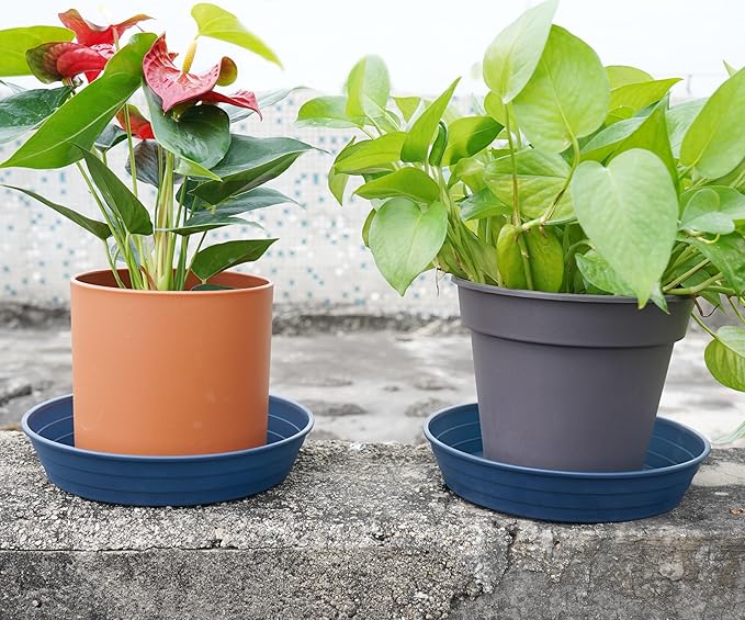 Plant Saucer 8 Inch 4 Pack 6 8 10 12 14 16 18 20 25, Plastic Plant Trays for Pots，Extra-Deep Plant Water Dray Tray, Bird Bath Bowl, Heavy Flower Plant saucers Indoors and Outdoor No Holes 8in-4 blue