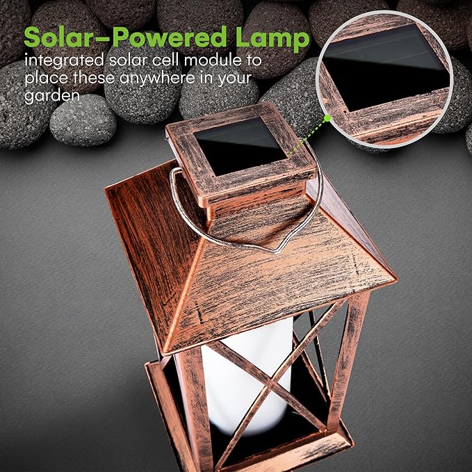 SteadyDoggie - Solar Lantern Waterproof - Decorative X Pattern Hanging Patio Lights or Table Lamp - Illuminated No Cords Jar Lantern - Colorful Light Pathway Lantern for Garden, Porch, and Backyard
