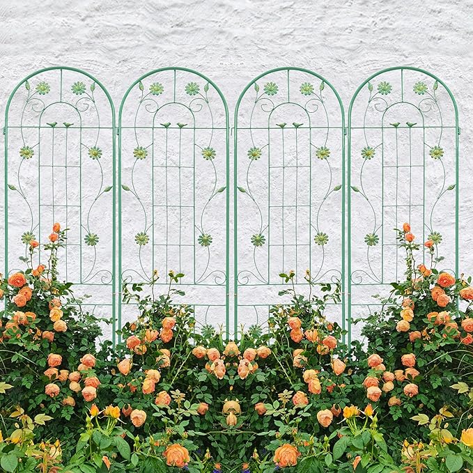 4 Pack Metal Garden Trellis 86.7" H Garden Fence Rustproof Trellis for Climbing Plants Support Roses Flower Outdoor Lawn Green-Blue Tall Trellis