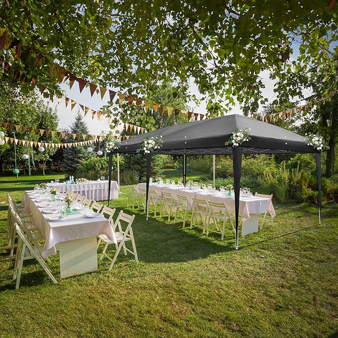 Outvita 10x20ft Pop Up Canopy Tent, Outdoor Instant Shelter Folding Canopy with 6 Side Walls and Carry Bag for Commercial Events, Party, Backyard BBQ, Camping Black