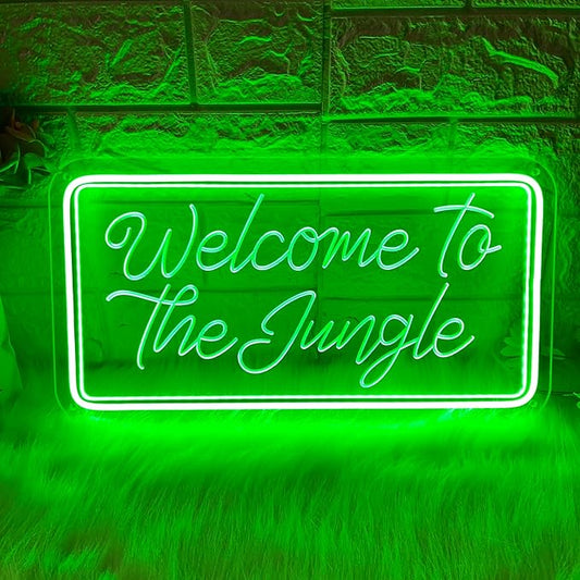 Welcome to the Jungle Neon Sign, Neon Light Sign for Wall Decor Dimmable Green LED signs for Bedroom Home Birthday Party Wedding Engagement Garden Man Cave Decor USB Powered