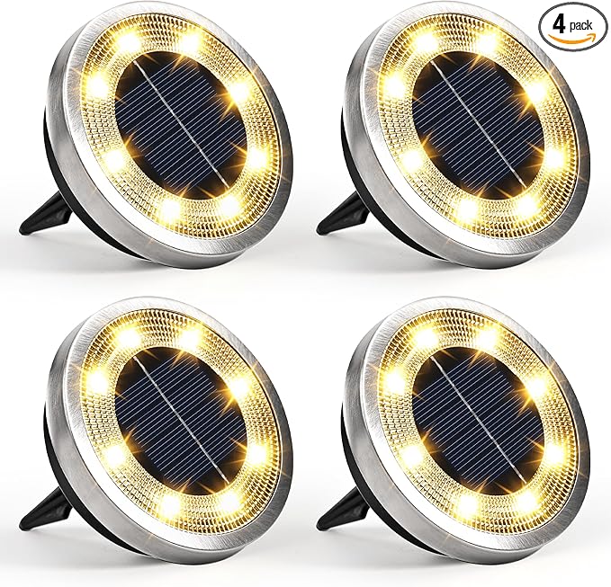 SOLPEX 4 Pack Solar Ground Lights Outdoor Waterproof, Solar Powered Pathway Lights, Landscape Lighting for Garden Walkway Driveway Backyard Decor (Warm White)