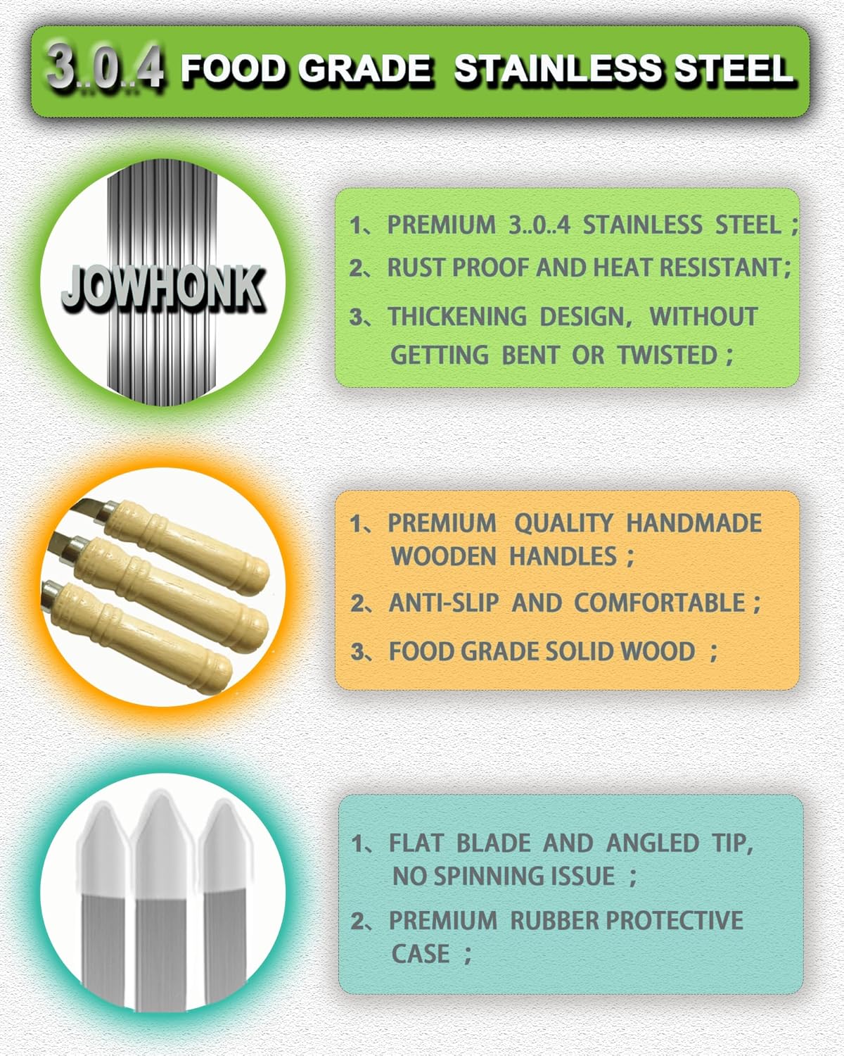 21.5" Long 304 Stainless Steel Skewers for Grilling with Wood Handle,Wide Flat Metal Skewers for Kabobs,Kabob Skewer,BBQ Barbecue Skewer Reusable for Outdoor Grill（6 PCS）