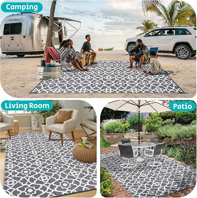 HEBE Outdoor Rug Waterproof 8x10, Plastic Straw Rug Camping Rug, Reversible Outdoor Patio Rugs RV Mat Clearance, Indoor Outside Floor Carpet for Porch,Deck,Camper,Balcony,Backyard