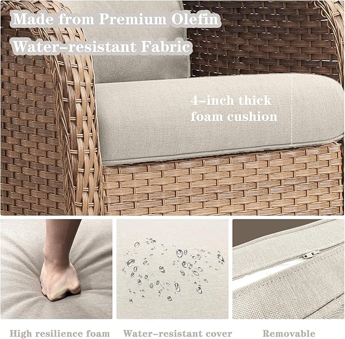 4 Pieces Patio Furniture Sets, Wicker Patio Swivel Glider Chair with Ottomans, Outdoor Furniture Set for Outside Porch, Deck, Balcony, Garden, Yellow