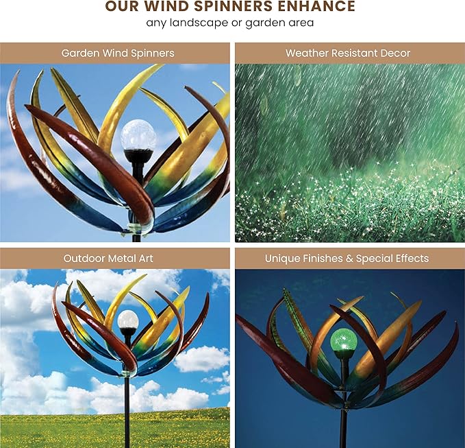 Bits and Pieces - 74" Multi-Color Tulip Wind Spinner - Yard Decorations - Solar Powered Glass Ball - Garden Decoration - Tulip Yard Art