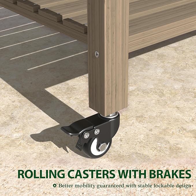 MUPATER 4x2FT Raised Garden Bed, Planter Box with Four Wheels and Legs for Herbs, Flowers and Vegetables, Elevated Garden Bed with Drainage Holes for Greenhouse, Garden, Farm, Brown