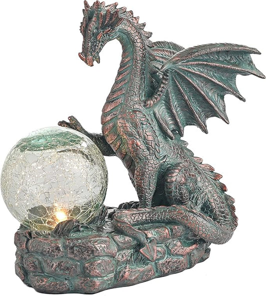 TERESA'S COLLECTIONS Garden Sculptures & Statues, Solar Dragon Outdoor Statues Figurines, Resin Bronze Gothic Garden Decor Lawn Ornaments Patio Yard Decorations Gifts for Mom Women, 8"