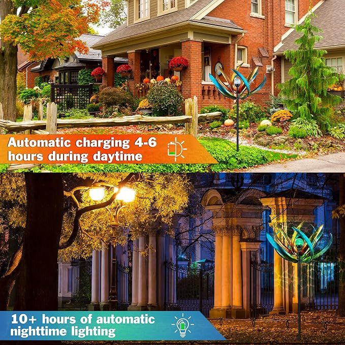 Solar Wind Spinner,82 inch Multi Color Tulip Wind Spinner - Yard Decorations - Solar Powered Glass Ball - Garden Decoration