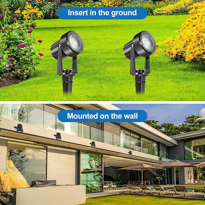 LED Spotlight Outdoor,Low Voltage Landscape Lighting IP65 Waterproof with US Plug, 3000K Warm White Outdoor Spot Lights for Yard Flag Pole House Garden Tree(6-in-1)