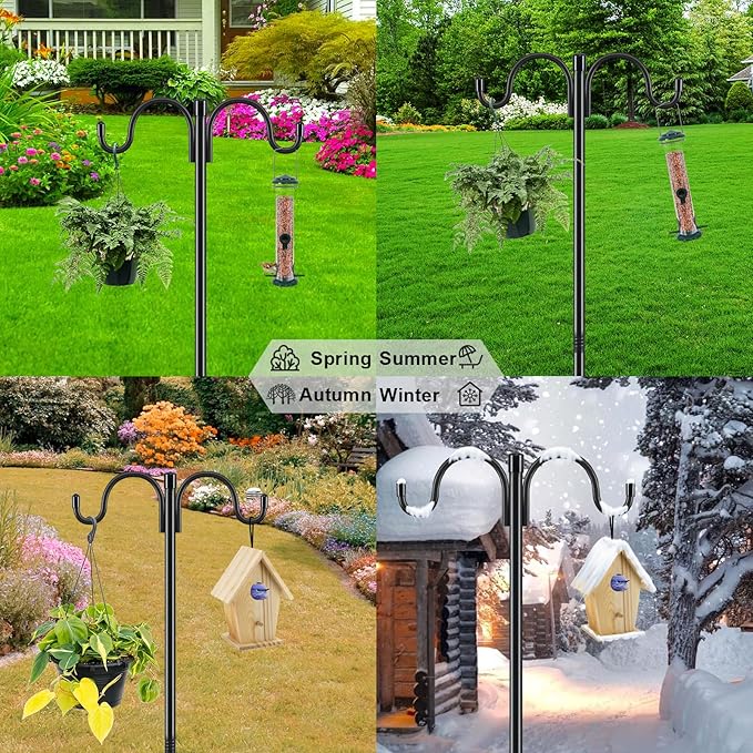 Gtongoko Double Shepherds Hook for Outdoor, 2 Pack 92.5 Inch Heavy Duty Bird Feeder Pole 3/4 Inch Thick Garden Hooks for Hanging Hummingbird Feeder, Plant Baskets, Solar Light Lanterns
