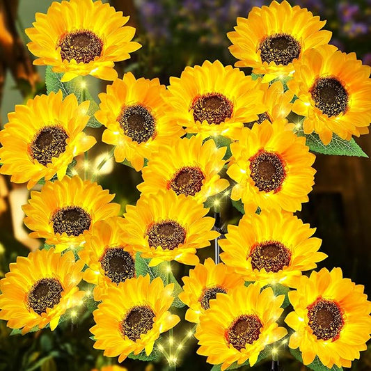 Solar Garden Lights for Outside, 2024 Upgraded Solar Outdoor Lights with 18 Beautiful & Realistic Sunflower Lights, Bright Waterproof Yard Lights for Patio Outdoor Garden Decor