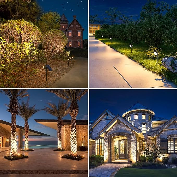 NIORSUN Solar Spot Lights Outdoor,23 LEDs Landscape Lighting with Auto On/Off and 3 Lighting Modes, IP67 Waterproof Spotlights,Outdoor Solar Lights for Yard Garden,12 Pack(Warm White)