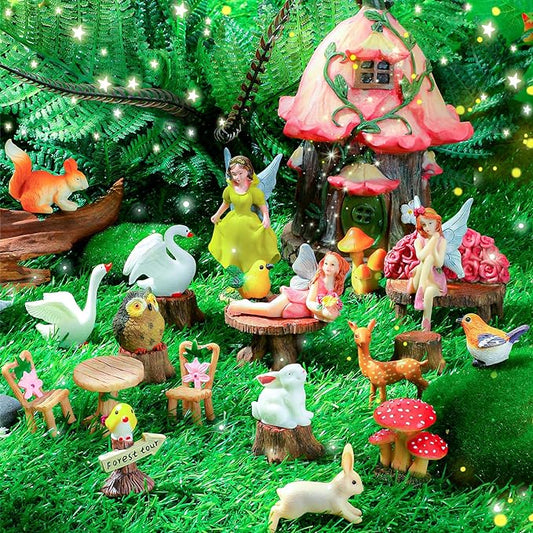 Soaoo Fairy House Garden Figurines Kit Spring Garden Decor Easter Basket Decoration Spring Decoration Outdoor Wildflower Butterfly Fairy Mushroom Party Supplies Micro Landscape Ornaments