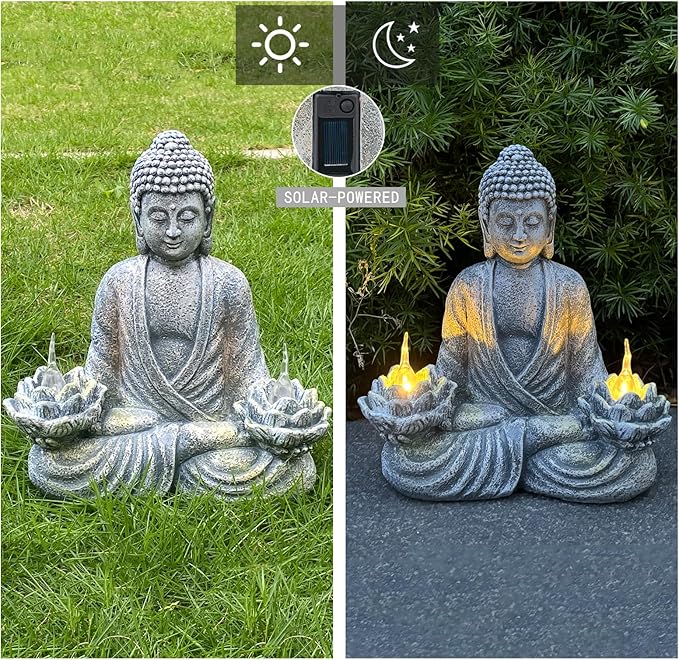 Buddha Statue for Home and Outdoor Decor Solar Powered Flickering LED,Garden Light Zen Meditation Spiritual Room Decor- Buddha Decor Outdoor-Ideas Gifts for Women, Mom