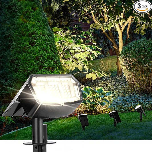 Solar Spot Lights Outdoor 63 LED 3 Lighting,Waterproof IP65 Modes Spotlights for Outside House Yard Garden Landscape Lights 3 Pack (Natural Lihgt)