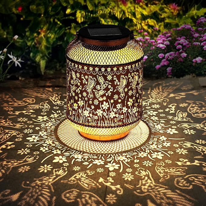 Solar Lanterns Outdoor Hummingbird Garden Decor, Metal Decor Lanterns Gardening Gifts for Women Mom Grandma, Waterproof Hanging Solar Lights for Outside, Patio, Yard, Porch, Backyard