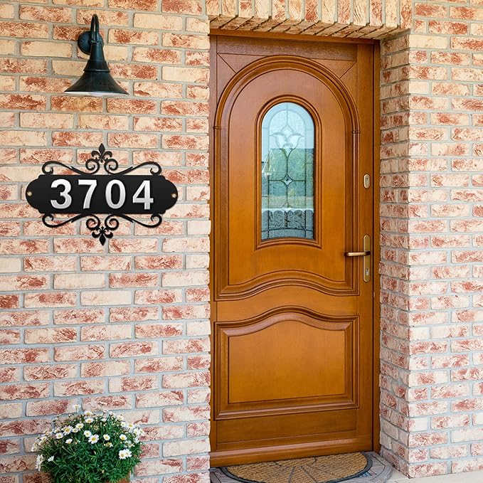 House Address Plaques Metal Address Sign Outside House Number Mailbox Number Sign for House Home Hotel Office Garden Decorative Wall Plaque(13.8 inch,Delicate Style)