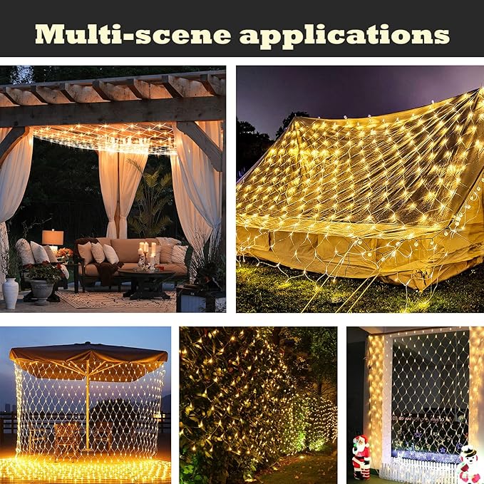 Eueasy Outdoor 360 LED Gazebo Net Lights, 10×10 FT Connectable Fairy Lights with 8 Modes, for Bushes, Garden, Backyard, Holiday, Christmas