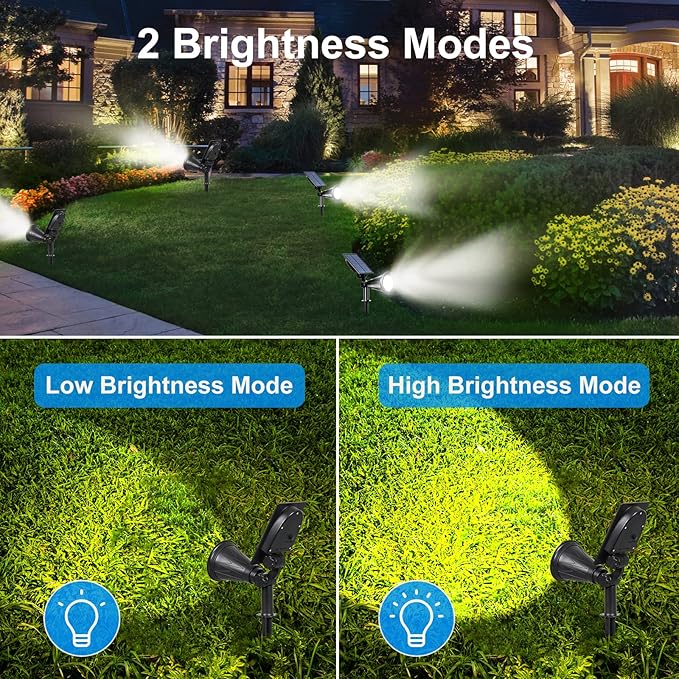 T-SUN Solar Spotlights, Waterproof Outdoor Solar Landscape Spot Lights Auto ON/Off Adjustable Solar Garden Lights LED Wall Lights for Patio, Driveway, Yard, Pool Area (White-2Pack)