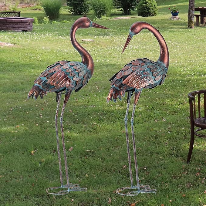 chisheen Crane Garden Statues Outdoor Yard Decorations Metal Heron Yard Art Bird Sculpture Decor for Outside Lawn Patio Large Size, for Women Mom,Set of 2