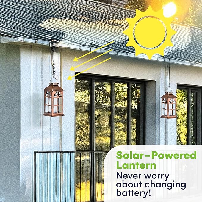 SteadyDoggie Solar Lanterns Outdoor Waterproof - Decorative Hanging Patio Lights and Table Lamp - Illuminated Smart and No Cord Jar Lantern - LED Colorful Light Pathway Lantern for Garden, Porch