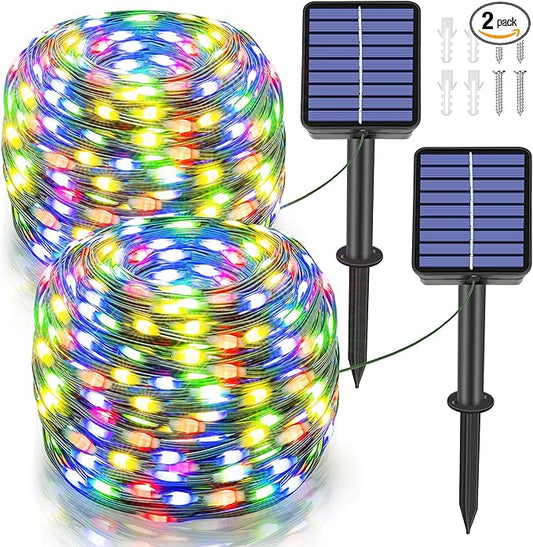 Ollny Solar Outdoor Lights, 2 Pack Total 132FT 400LED Solar Fairy Lights, IP67 Waterproof 8 Modes String Lights for Tree Yard Garden Patio Party, Multicolor