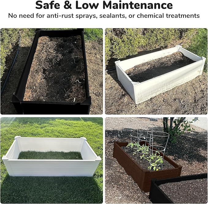 Raised Garden Bed - 2x4 ft Planter Box - Brown HDPE - No Tools Needed - DIY Kit for Urban Gardening, Flowers, Herbs & Vegetables - Made in The USA