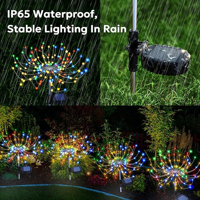 Solar Sparkles Landscape Light Garden Fairy Colorful Light Outside Solar Fireworks Lights Outdoor Waterproof 120 LED Decorative Nightlight Outdoor for Yard Patio Pathway Lawn Party Decor, 4 Pack