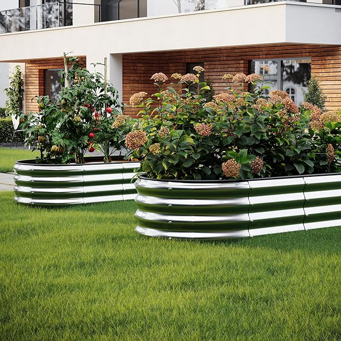 Galvanized Metal Planter Raised Garden Bed Kit for Gardening Outdoor，4x2x1ft 2 Planter Grow Garden Box Raised Flower Bed，Long Vegetable Clearance Herb Raised Garden Beds for Gardening Metal