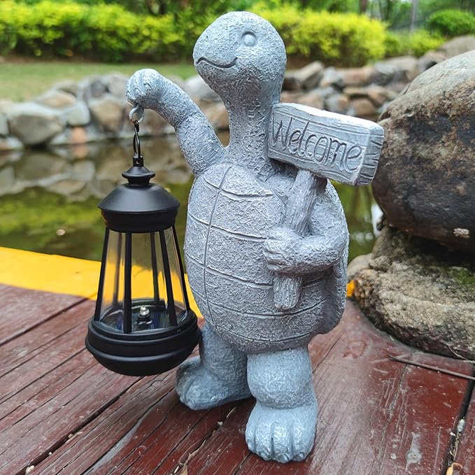 Sea Turtle Solar Garden Statues,Resin Sea Turtle Figurine Decorations with Solar Lights Lantern, Outdoor Figurines Lawn Garden Statue Decor Art for Lawn,Yard, Balcony Ornament.