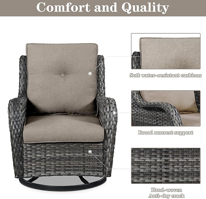 4 Pieces Patio Furniture Sets, Wicker Patio Swivel Glider Chair with Ottomans, Outdoor Furniture Set for Outside Porch, Deck, Balcony, Garden