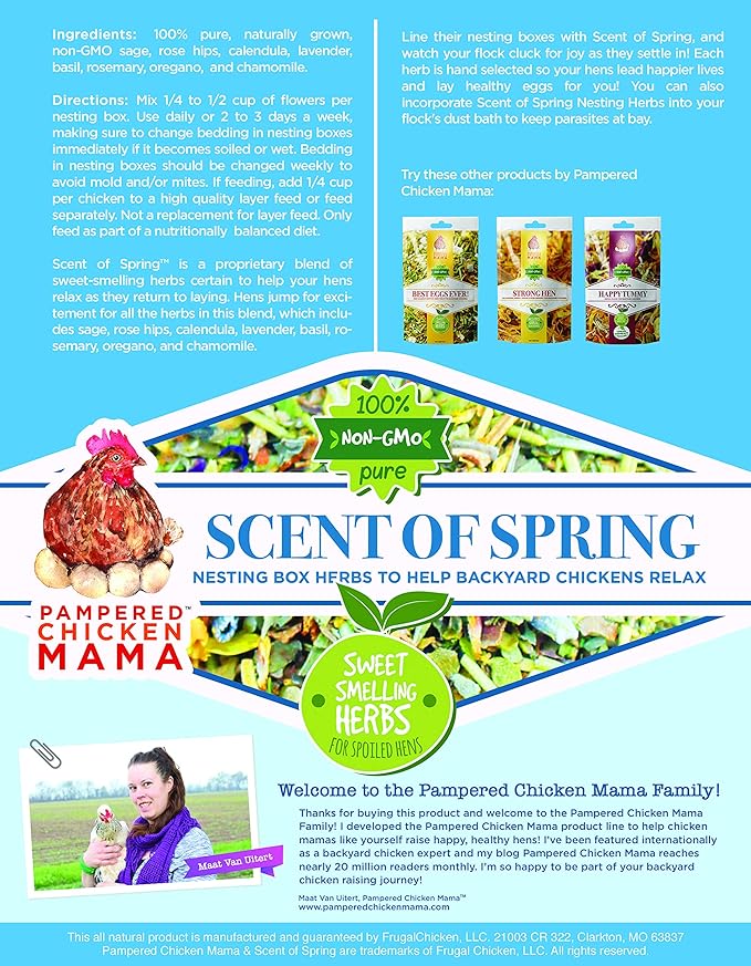 Nesting Herbs for Backyard Chickens 8 pounds - Scent of Spring - Keep Laying Hens Happy, Healthy and Relaxed