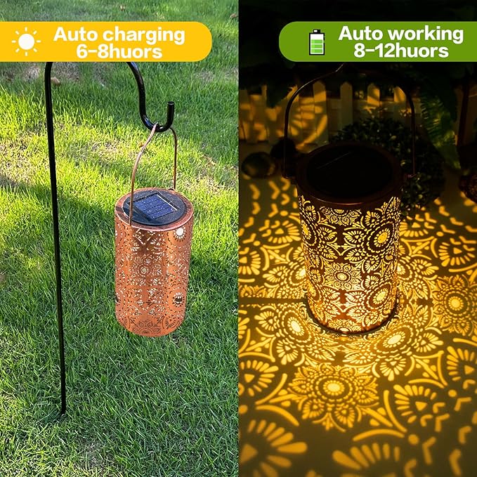 Solar Lanterns Outdoor Hanging Lantern Lights,Sunflower Metal Decor Lanterns-Waterproof LED Decorative Light for Garden Patio Yard Lawn Backyard Front Porch as Gifts for Mom Grandma Women