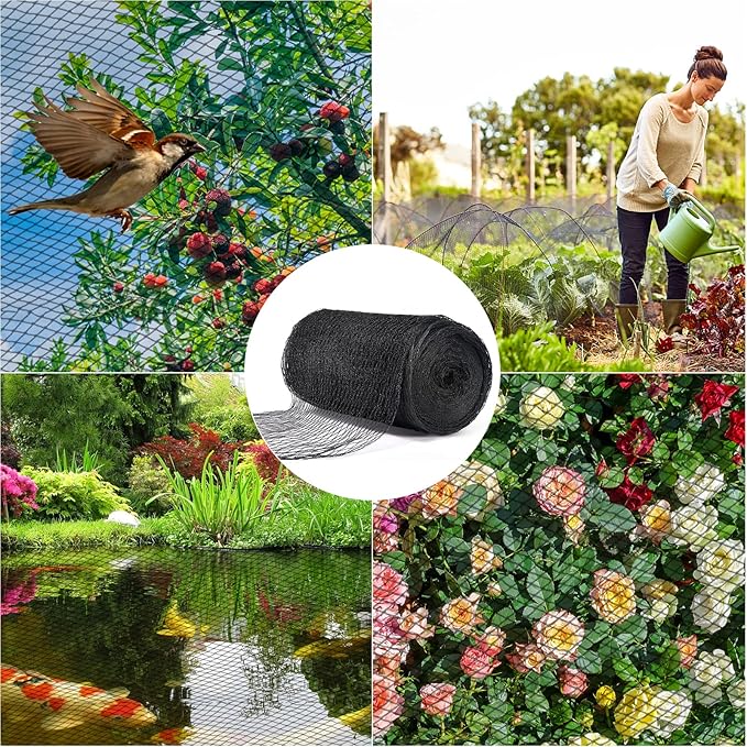 Pond Netting, 14 x 14 FT Pond Net Heavy Duty Pond Netting for Koi Ponds, Garden Pool Fine Mesh Netting Kit for Leaves, Protects Koi Fish from Birds Cats Predators, with 14 Stakes and 30 Cable Zip Ties