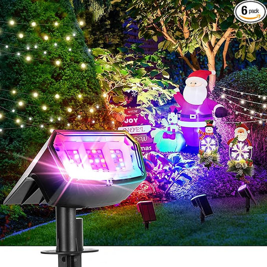 Solar Spot Lights Outdoor, 9 Lighting Modes RGB, Solar Lights Outdoor Waterproof IP65, 63 LED Landscape Spotlights for Holiday Decorations