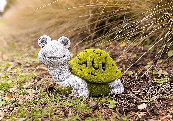 VP Home Lazy Turtle with Flocked Shell Solar Powered LED Outdoor Decor Garden Light - Great Addition for Your Garden, Solar Powered Light, Suitable for Outside Patio Lawn Gifts