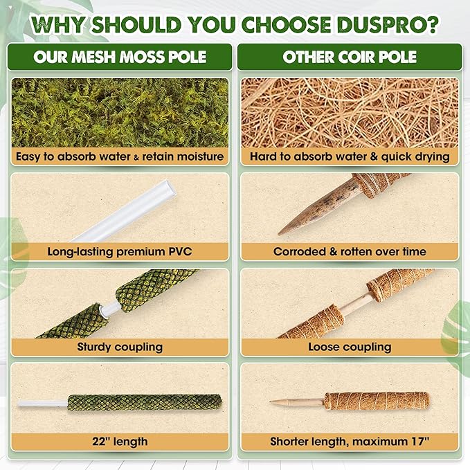 DUSPRO Stackable Mesh Moss Pole for Plants Monstera Potted Plant Stakes for Indoor Plants Extendable Plant Pole Moss Sticks for Plants Climbing Vine Supporting Monstera Trellis 4Pack 71''