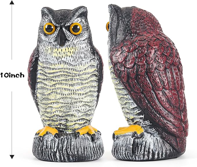 3 Pack Fake Owl Decoy to Keep Birds Away - Plastic Horned Owl Statues Bird Scarecrow Deterrents for Pigeon Hawk Squirrels Woodpecker, Halloween Decoration, Bird Scare Devices for Garden Outdoor Yard