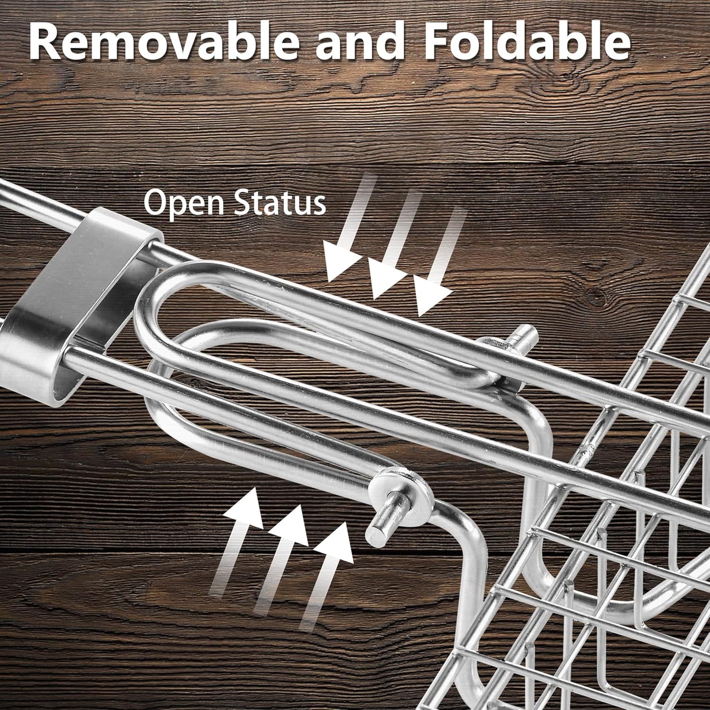 Pleafind Grill Basket Set - 8 PCS, Portable BBQ Grilling Basket with Removable Handle, Stainless Steel Grill Baskets for Outdoor Grill, Includes Silicon Brush, Steel Clip and 4 Skewers