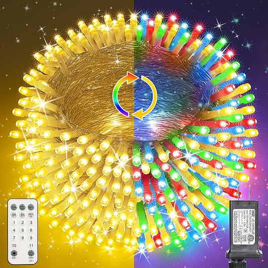 Color Changing Christmas Lights, 338ft 1000 LED Warm White & Multicolor Christmas String Lights with Remote, 11 Modes Christmas Twinkle Lights Waterproof for Christmas Party, Garden, Xmas Tree Decor
