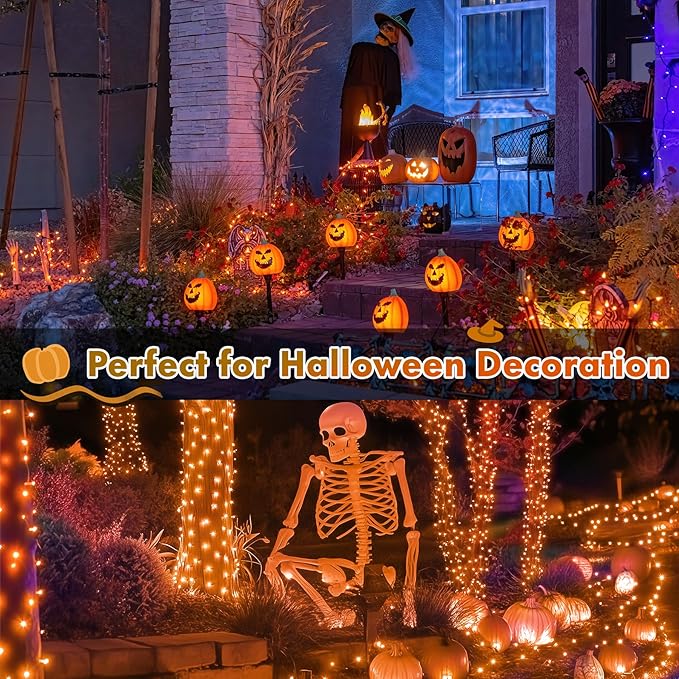 Twinkle Star 4 Pack Outdoor Solar String Lights, Total 160FT 480 LED Solar Powered Christmas Decorative Fairy Lights with 8 Modes, Waterproof Light for Xmas Patio Yard Wedding Party, Orange