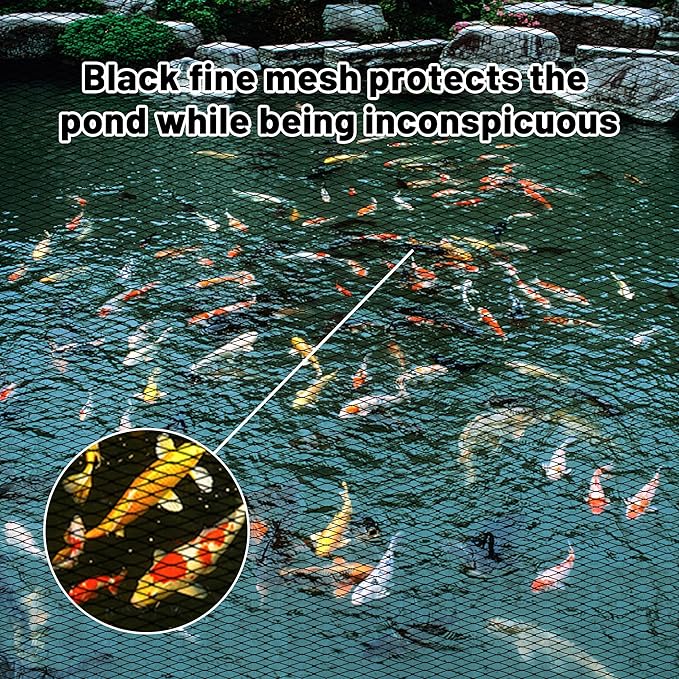 Rainleaf Pond Netting, 7' x 10' Pond Net Cover, Koi Pond Netting for Leaves, Heavy Duty Koi Pond Net Protecting Koi Fish from Herons, Stakes Included